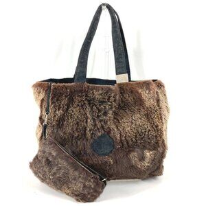 Chanel Tote CC Logo Rabbit Fur Brown